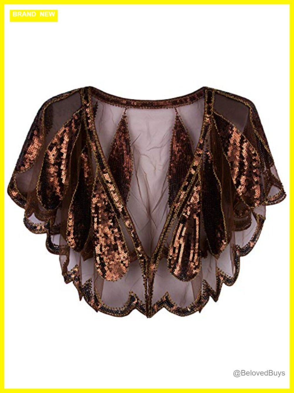 Art Deco Sequin Beaded Evening Shawl Wrap Flapper Cape